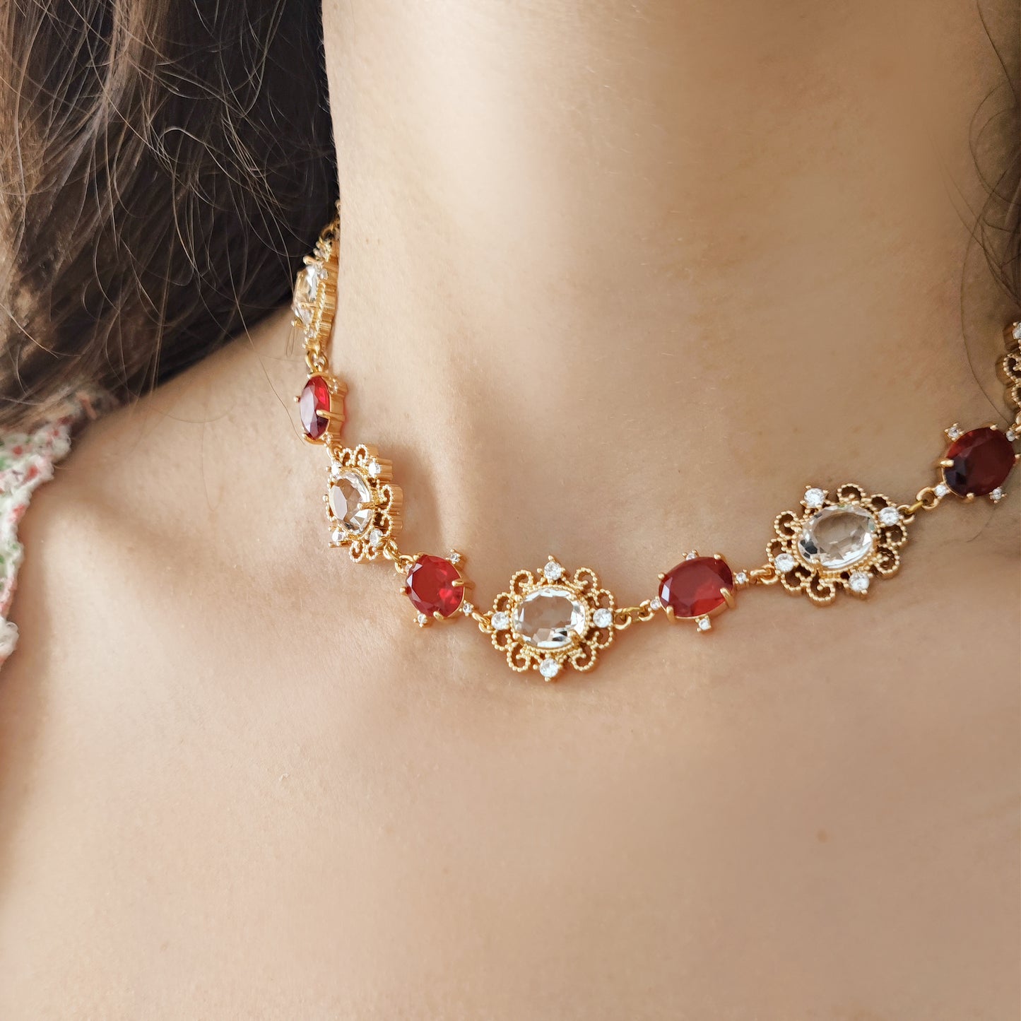 "Charlotte" choker necklace with ruby red crystals