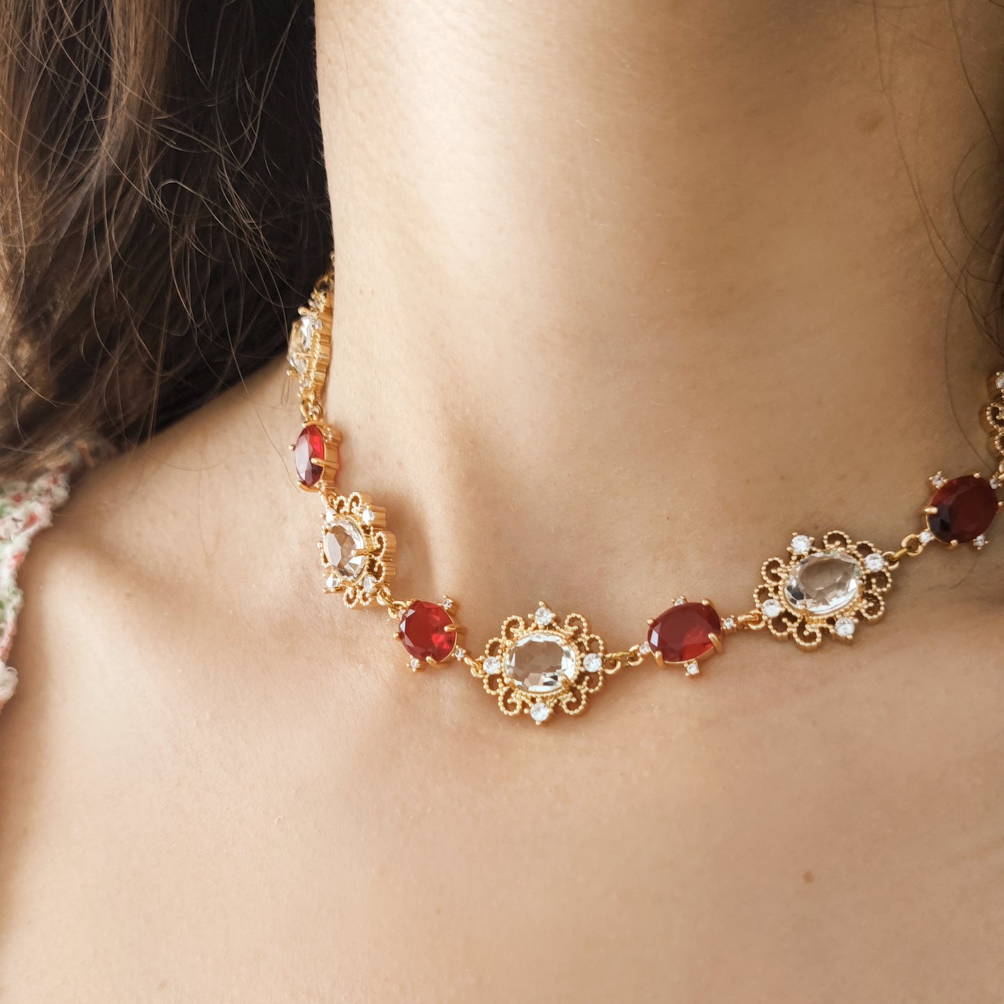 "Charlotte" choker necklace with ruby red crystals