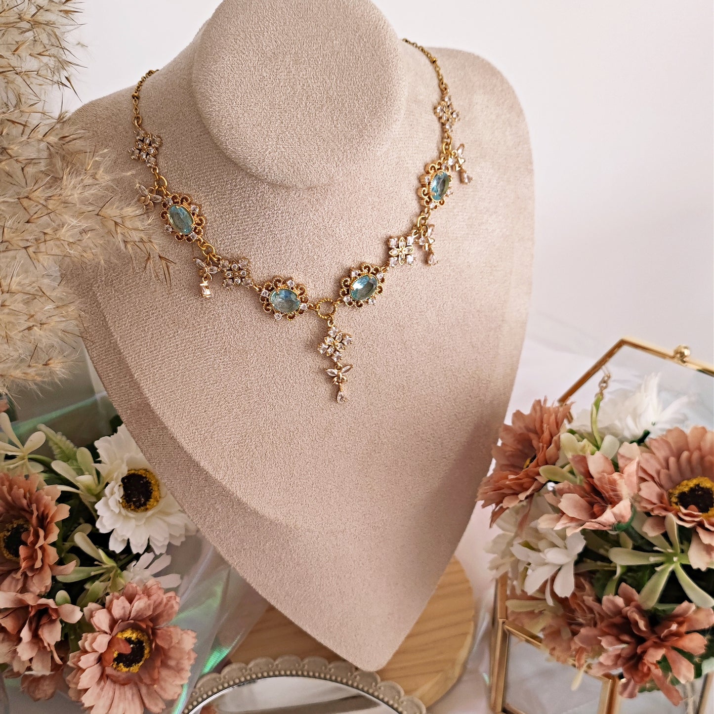 "Eloise" choker necklace with light blue crystals and butterflies