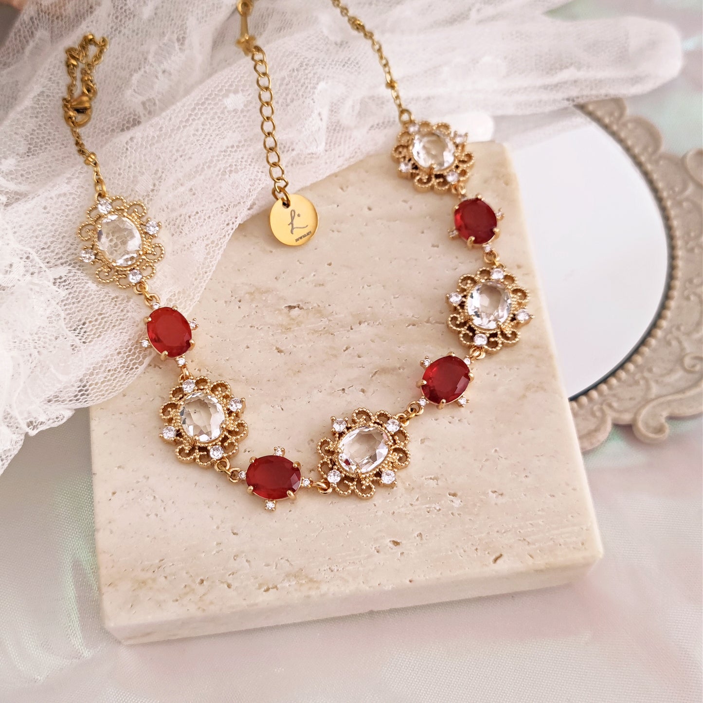 "Charlotte" choker necklace with ruby red crystals