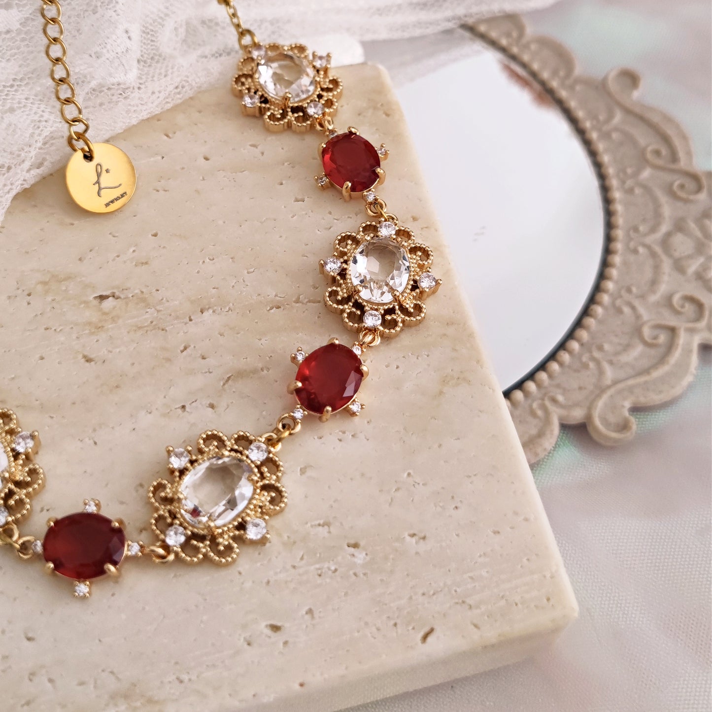 "Charlotte" choker necklace with ruby red crystals