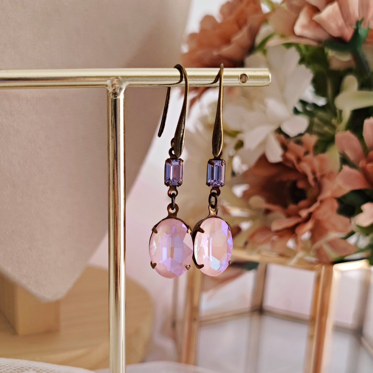 "Royal Affaire" earrings with lilac and pink vintage Austrian crystals