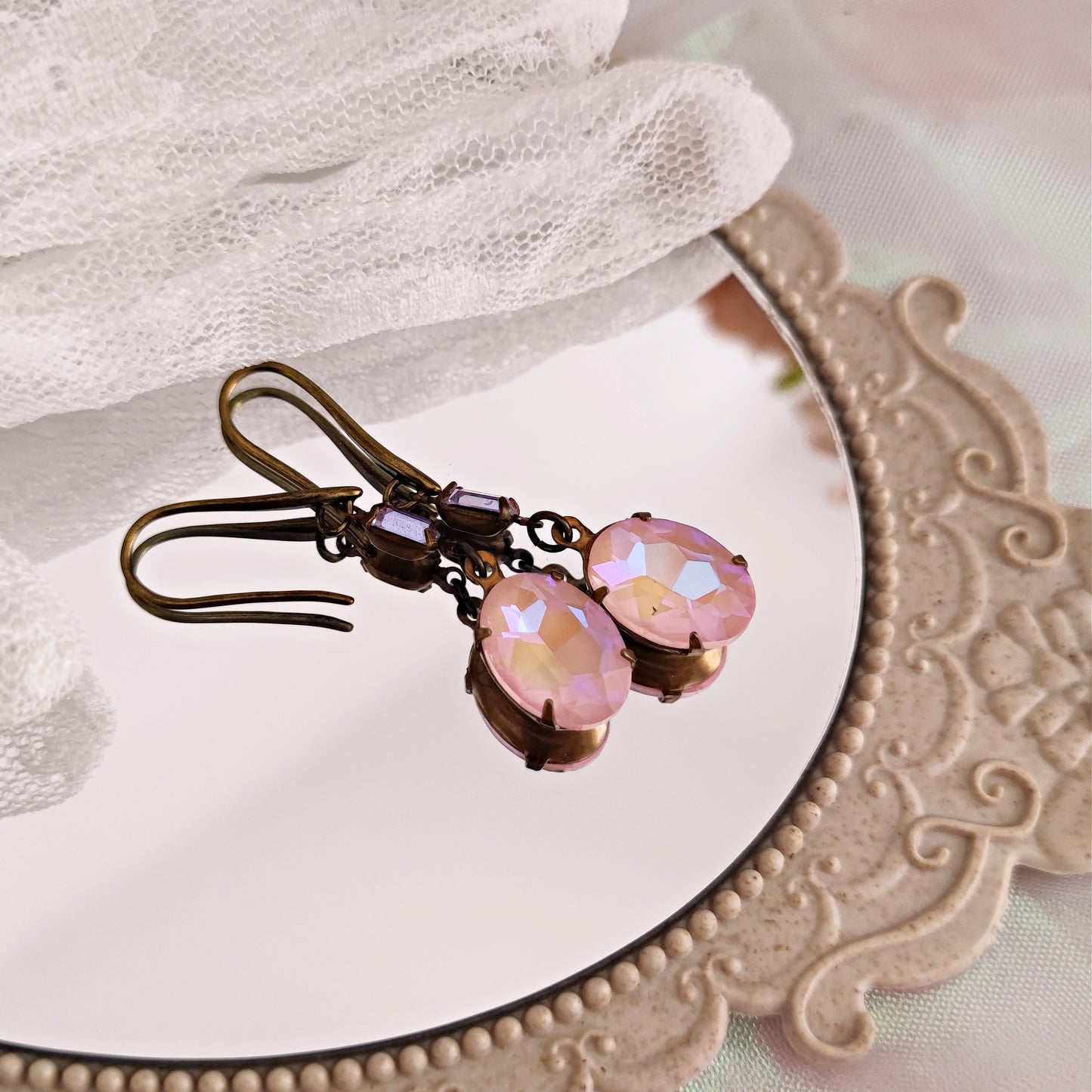 "Royal Affaire" earrings with lilac and pink vintage Austrian crystals