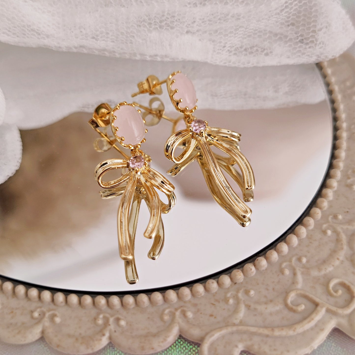 "Marina" earrings with bows and pink crystals