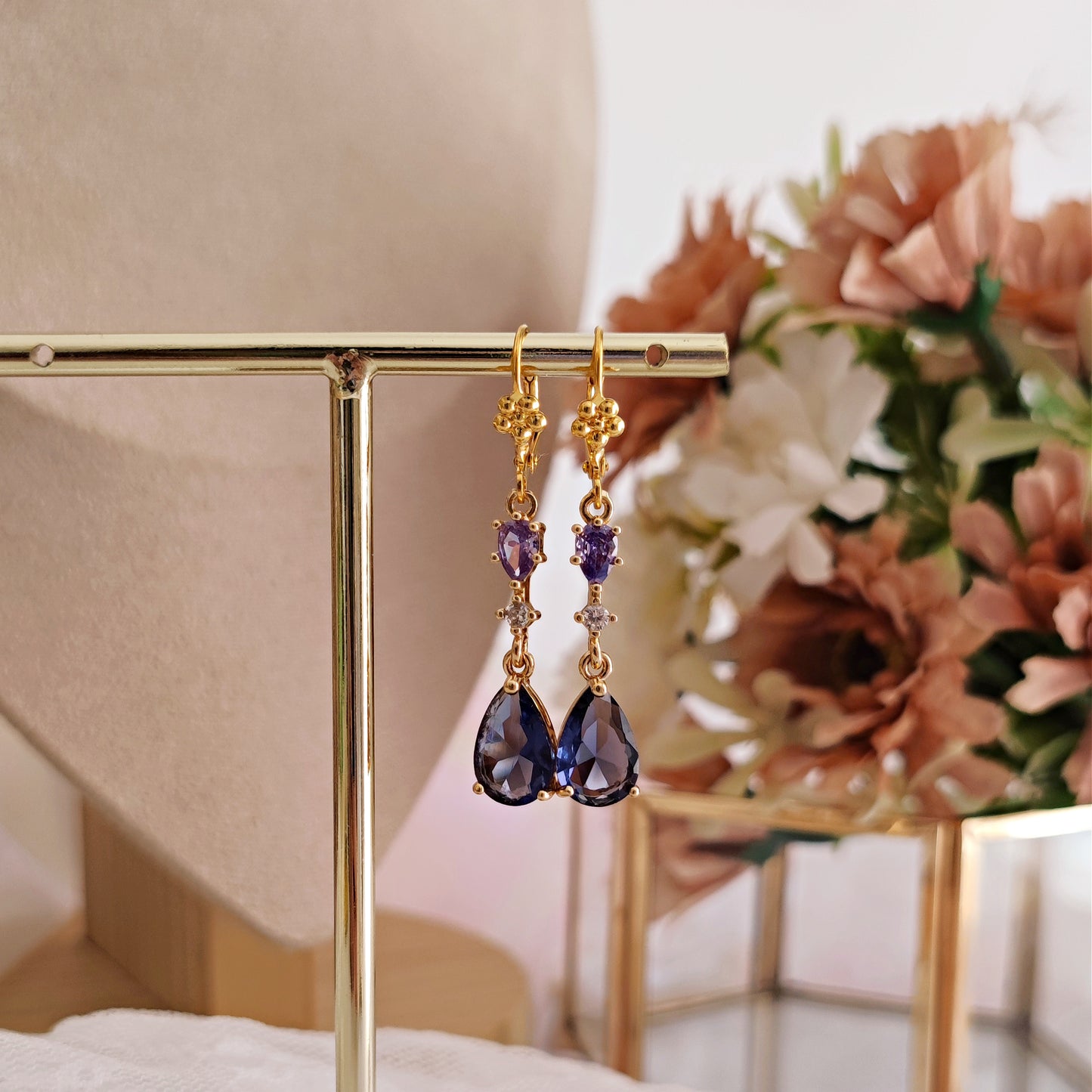 "Kate" earrings with violet teardrop crystals