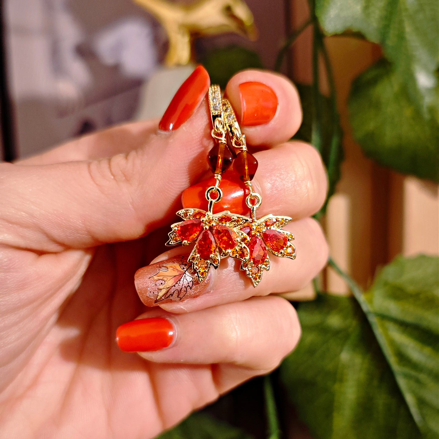 "Magic Maple" hoops earrings with crystals