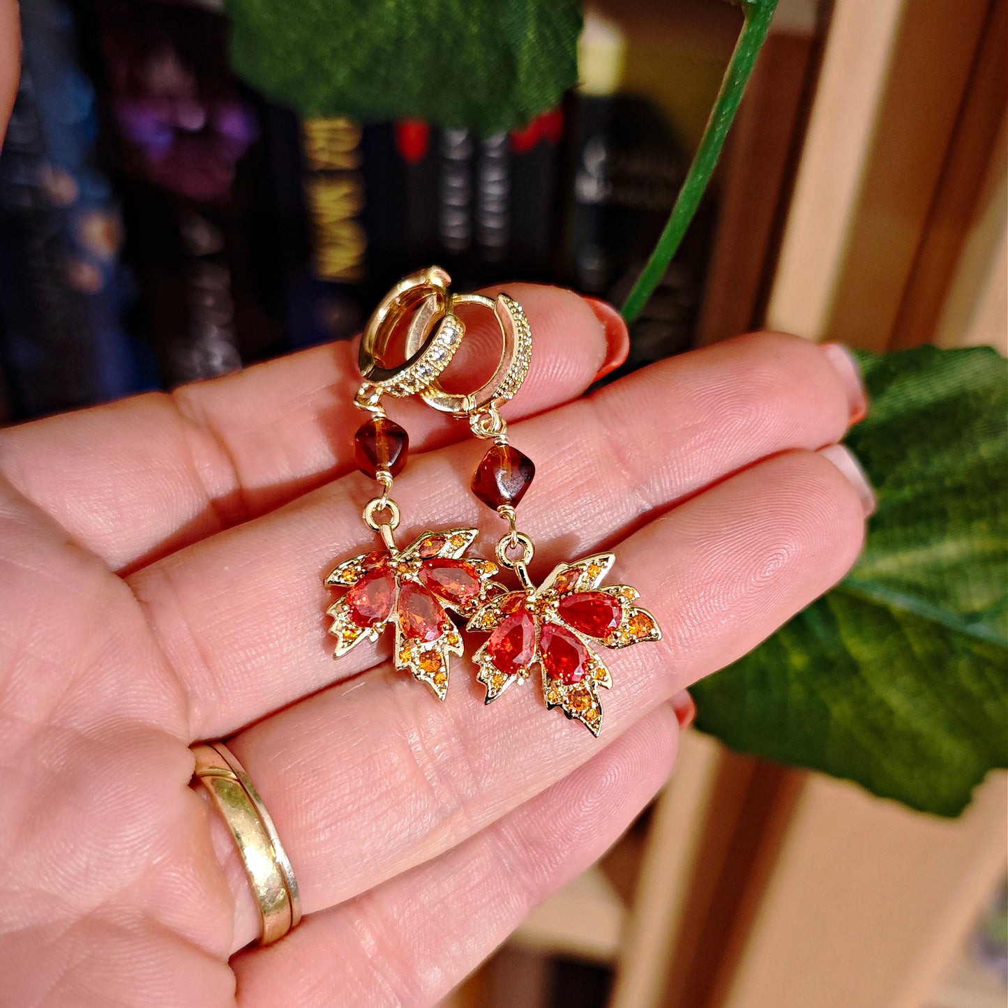 "Magic Maple" hoops earrings with crystals