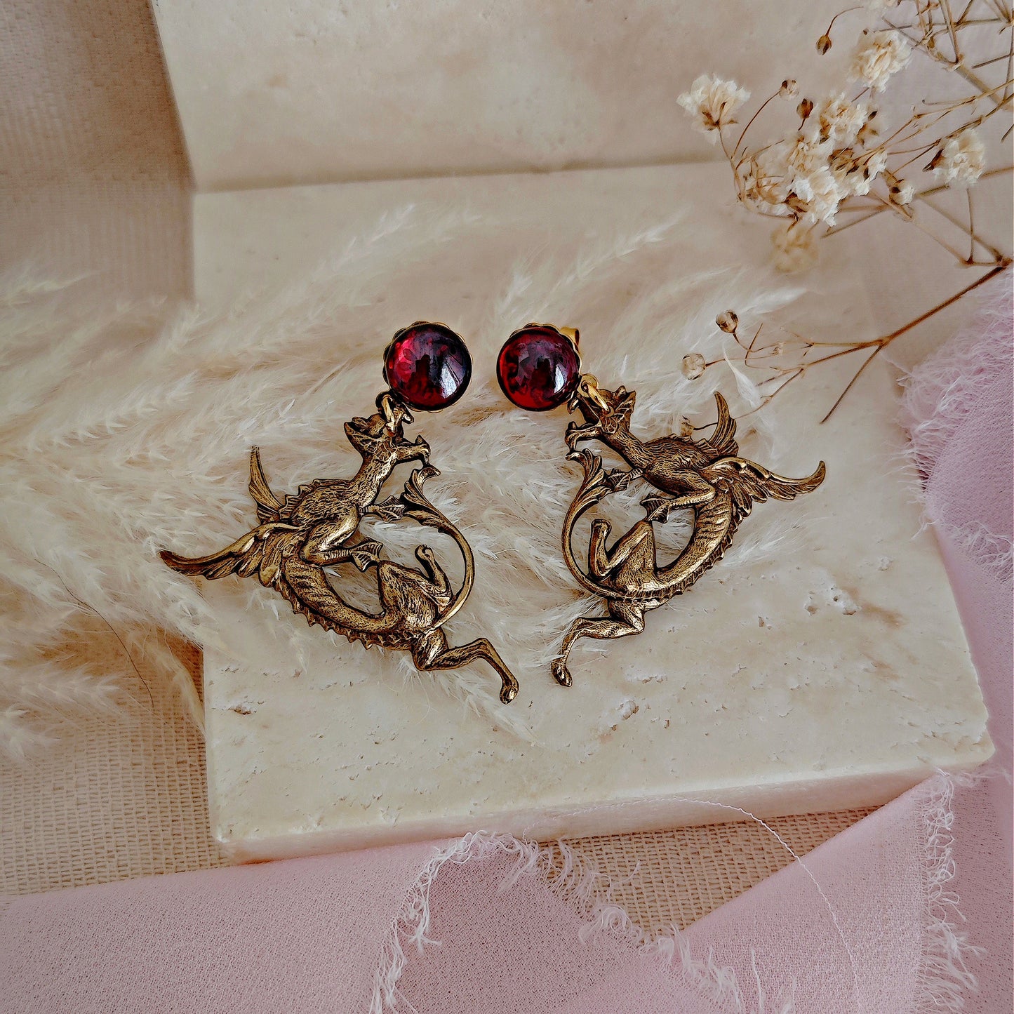 The Tudors Anne Boleyn Inspired Dragon and Ruby Gemstones Earrings