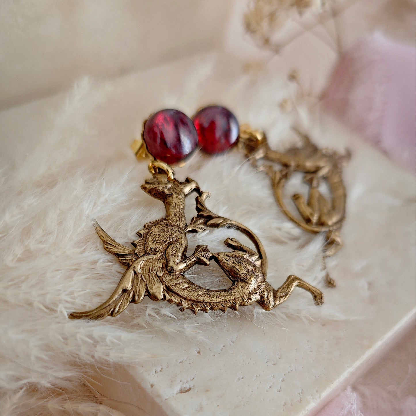 The Tudors Anne Boleyn Inspired Dragon and Ruby Gemstones Earrings