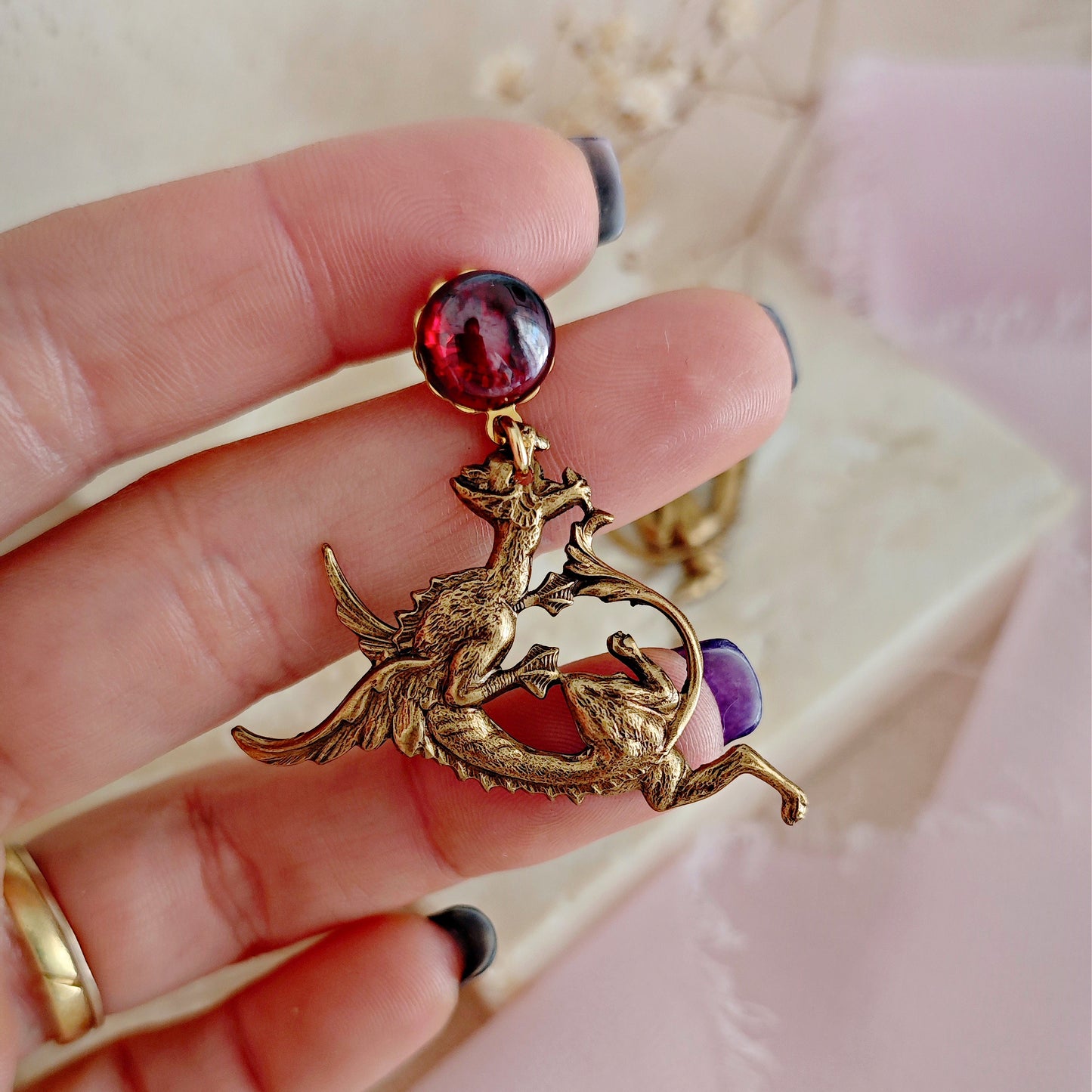 The Tudors Anne Boleyn Inspired Dragon and Ruby Gemstones Earrings