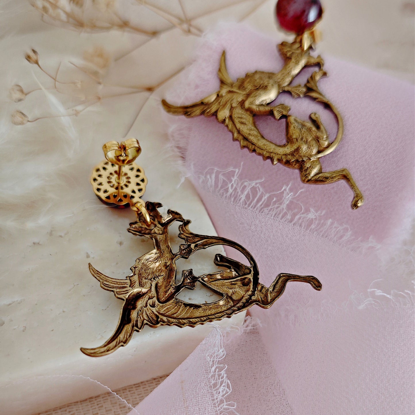 The Tudors Anne Boleyn Inspired Dragon and Ruby Gemstones Earrings