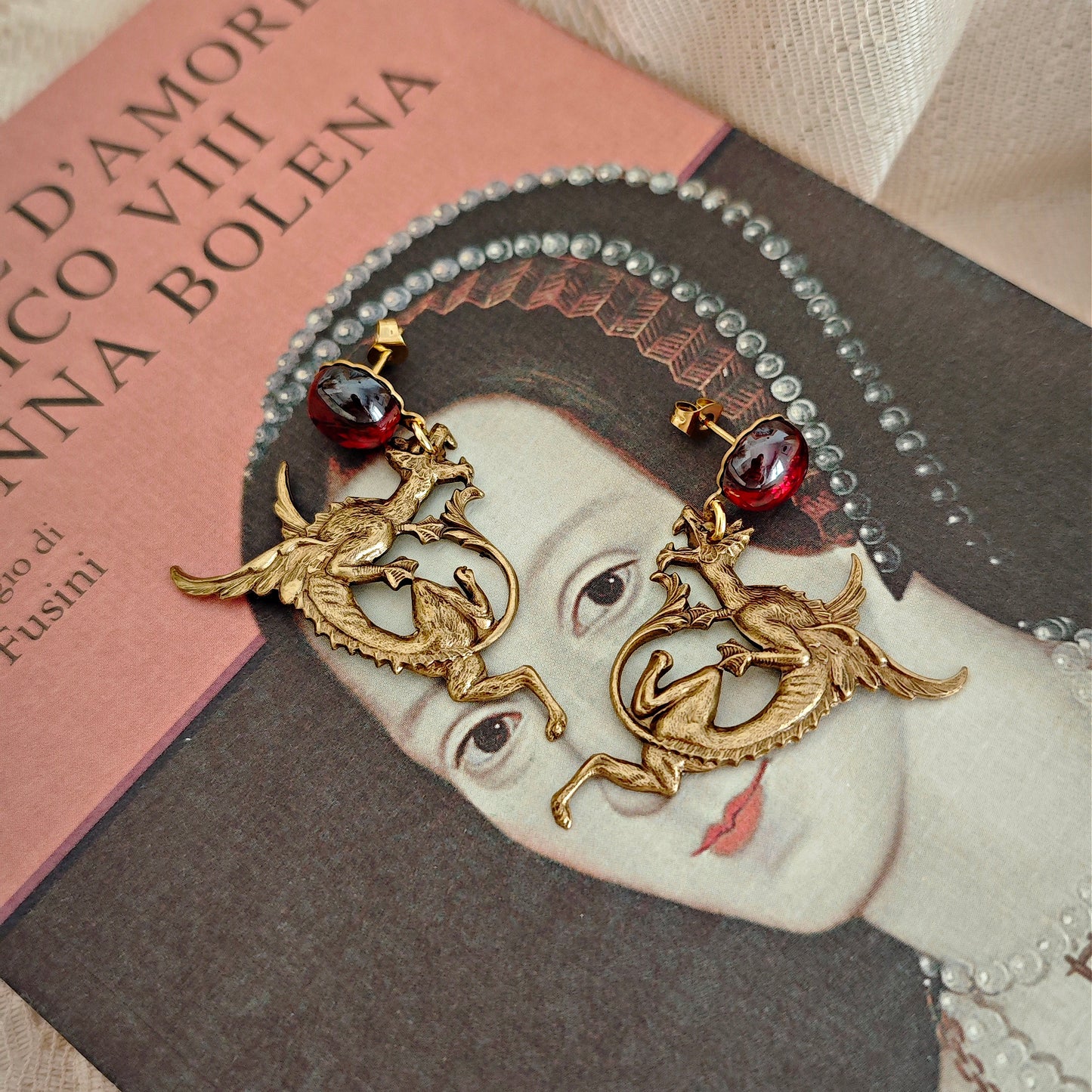 The Tudors Anne Boleyn Inspired Dragon and Ruby Gemstones Earrings