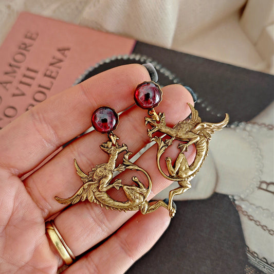 The Tudors Anne Boleyn Inspired Dragon and Ruby Gemstones Earrings