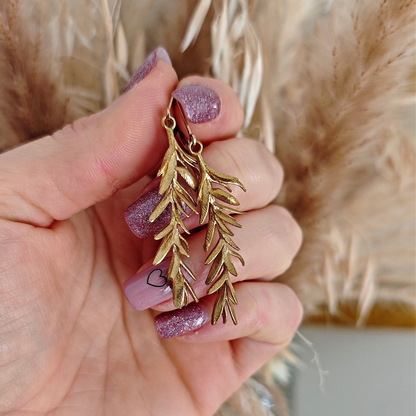 Rosemary Twig Earrings for Botanical Enthusiasts, Whimsical Cottagecore Rosemary Branch Earrings in Raw Brass for Plant Lovers