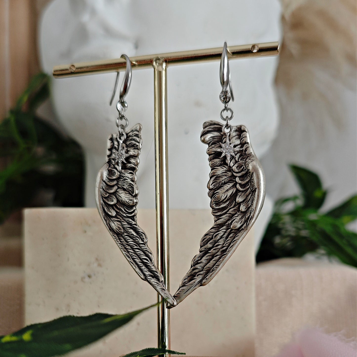 Chandelier Earrings "Icarus" with Bronzed Wings