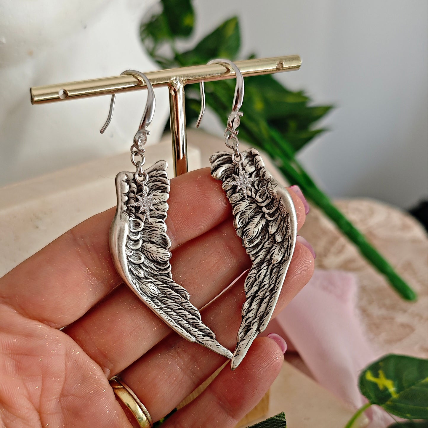 Chandelier Earrings "Icarus" with Bronzed Wings