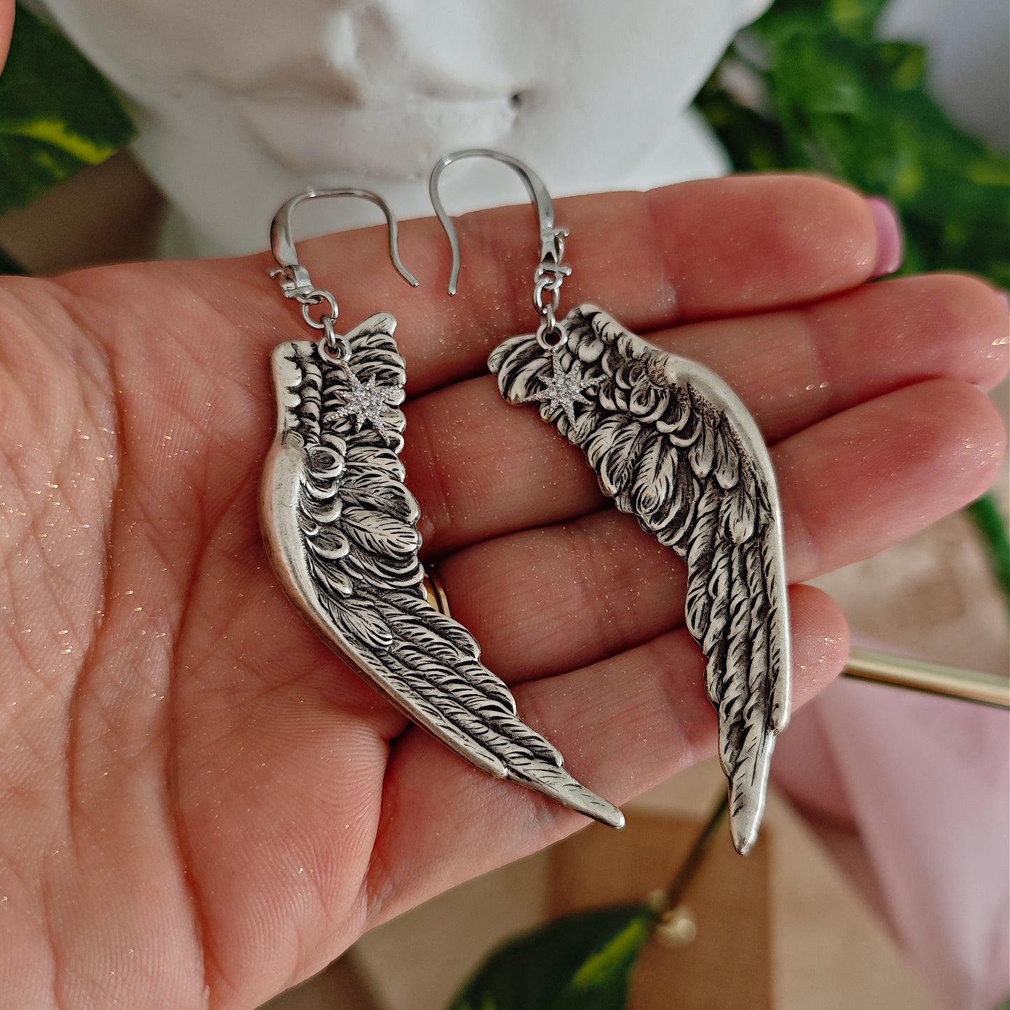 Chandelier Earrings "Icarus" with Bronzed Wings