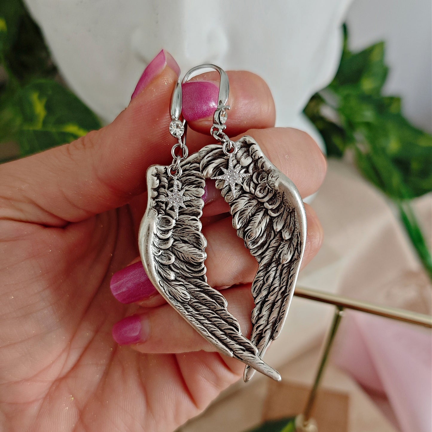 Chandelier Earrings "Icarus" with Bronzed Wings