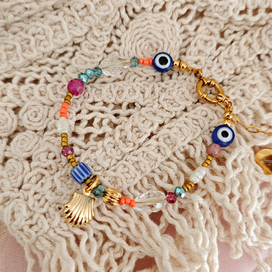 "Boho Tidal" bracelet with beads and evil eye charm