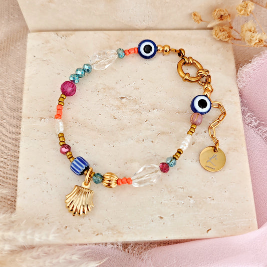 "Boho Tidal" bracelet with beads and evil eye charm
