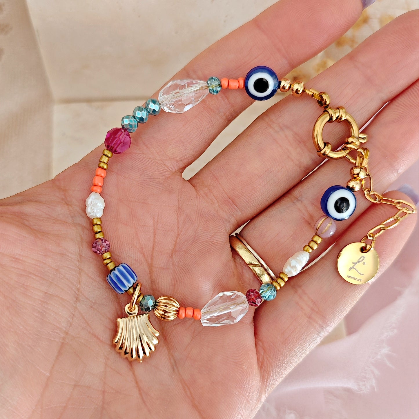Bracciale "Boho Tidal" con perline e occhio turco