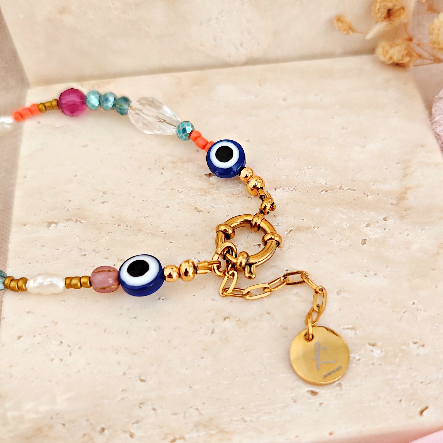 Bracciale "Boho Tidal" con perline e occhio turco