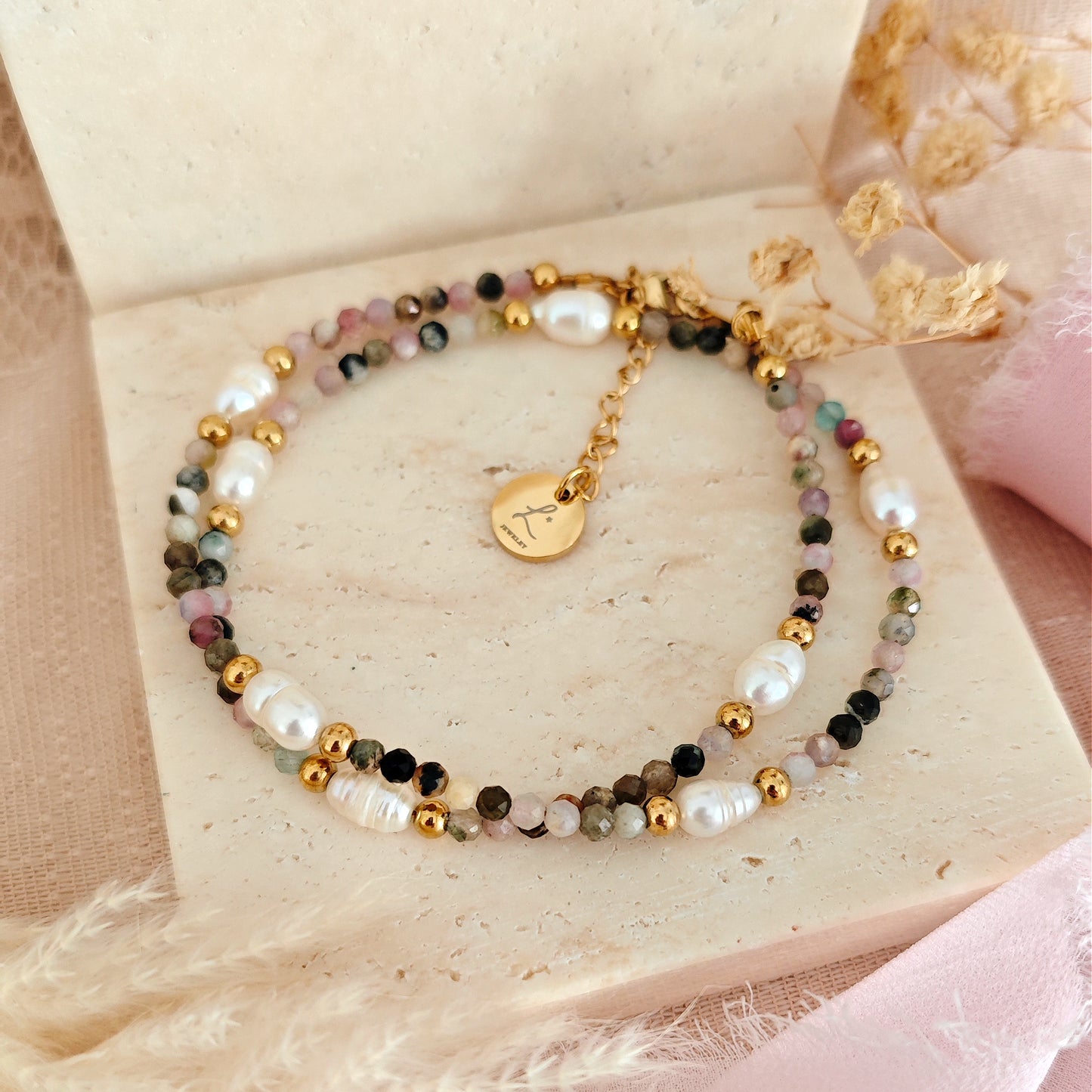 Collana "Sea Breeze" con perle di fiume e Tormalina