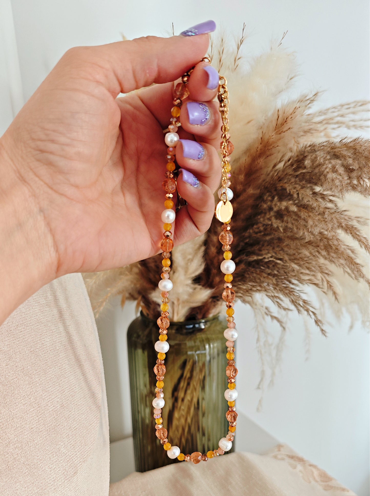 "Golden Sand" necklace with freshwater pearls and Czech beads