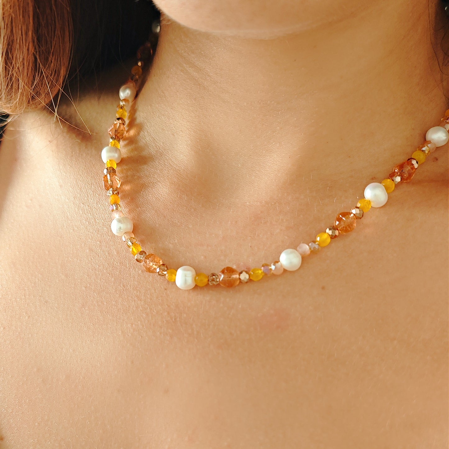 "Golden Sand" necklace with freshwater pearls and Czech beads