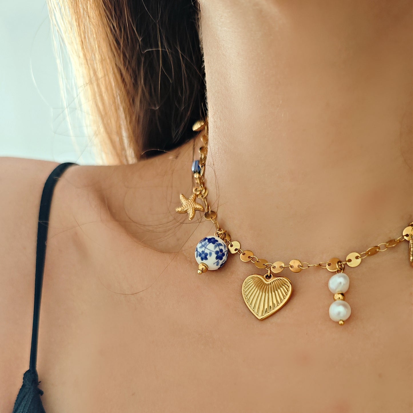 Collana "Summer Muse" con cuore e perle in ceramica