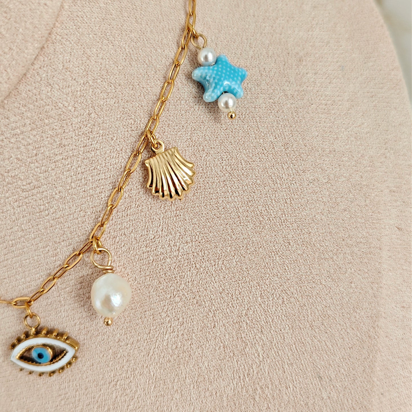 "Siren's Song" Necklace with Evil Eye and Freshwater Pearls