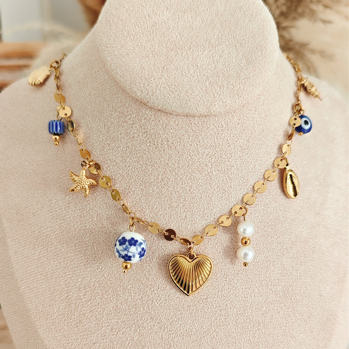 Collana "Summer Muse" con cuore e perle in ceramica