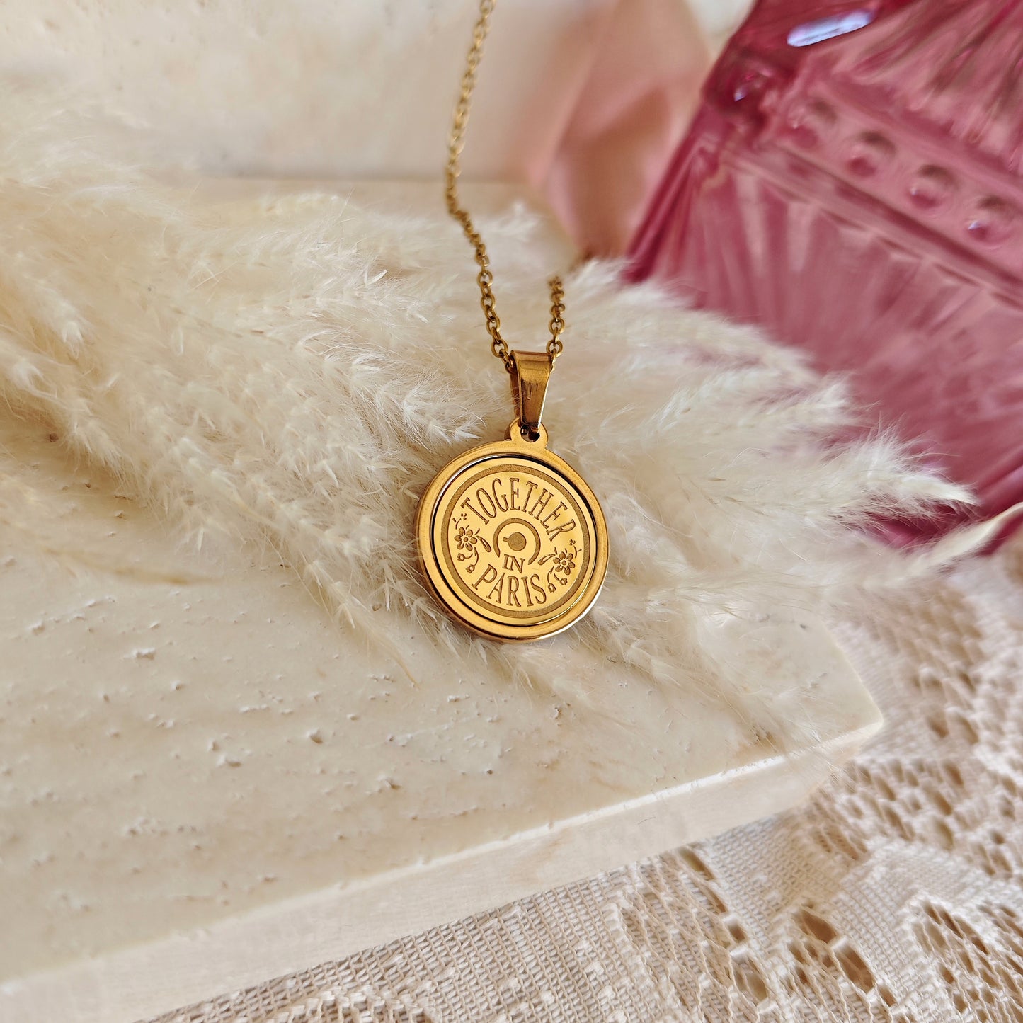 Collana Anastasia con incisione Together in paris - Gold Deluxe solo retro