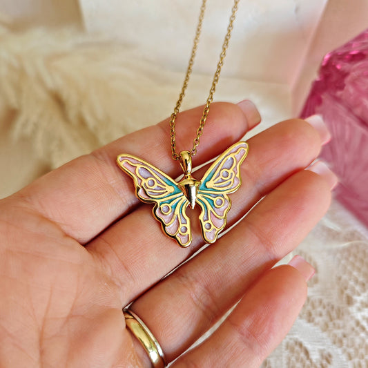 Stainless Steel Pastel Fairy Butterfly Necklace: Princess Gold Pendant, Mariposa Necklace