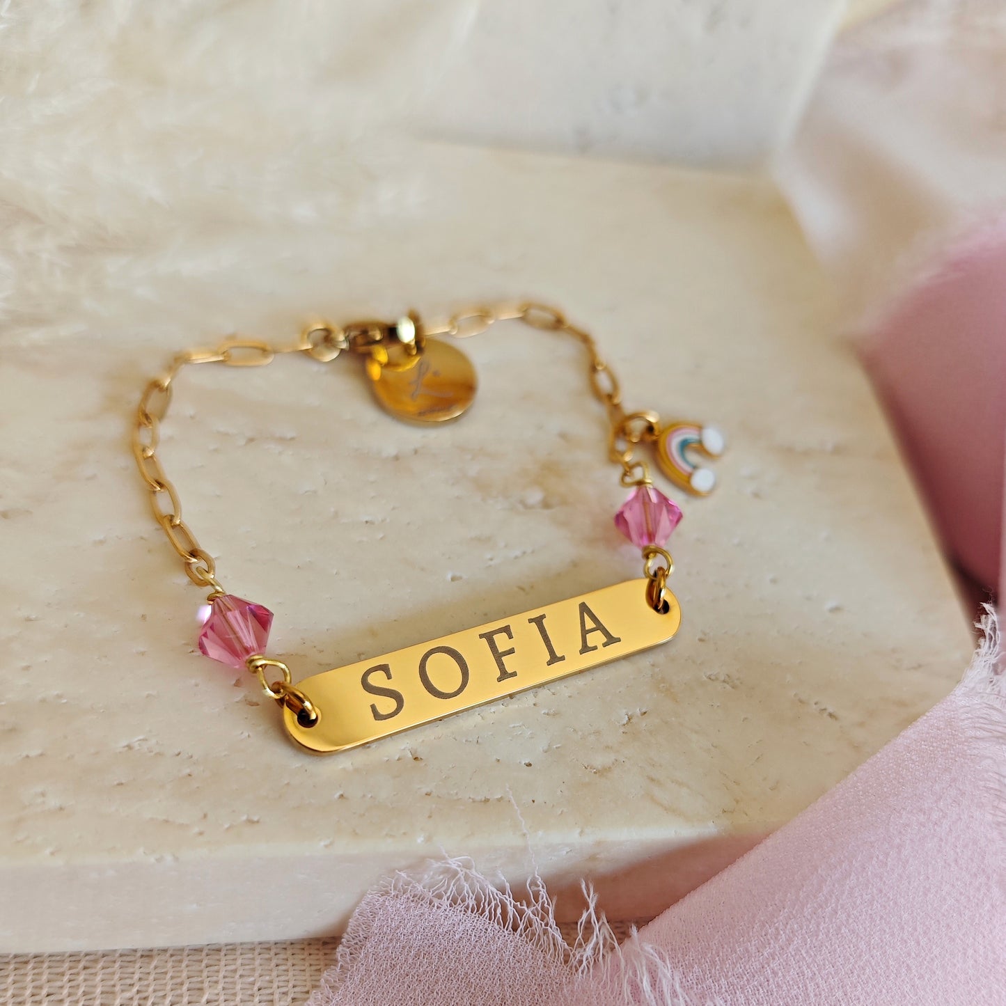 Bracciale con incisione, cristalli e charm personalizzabili