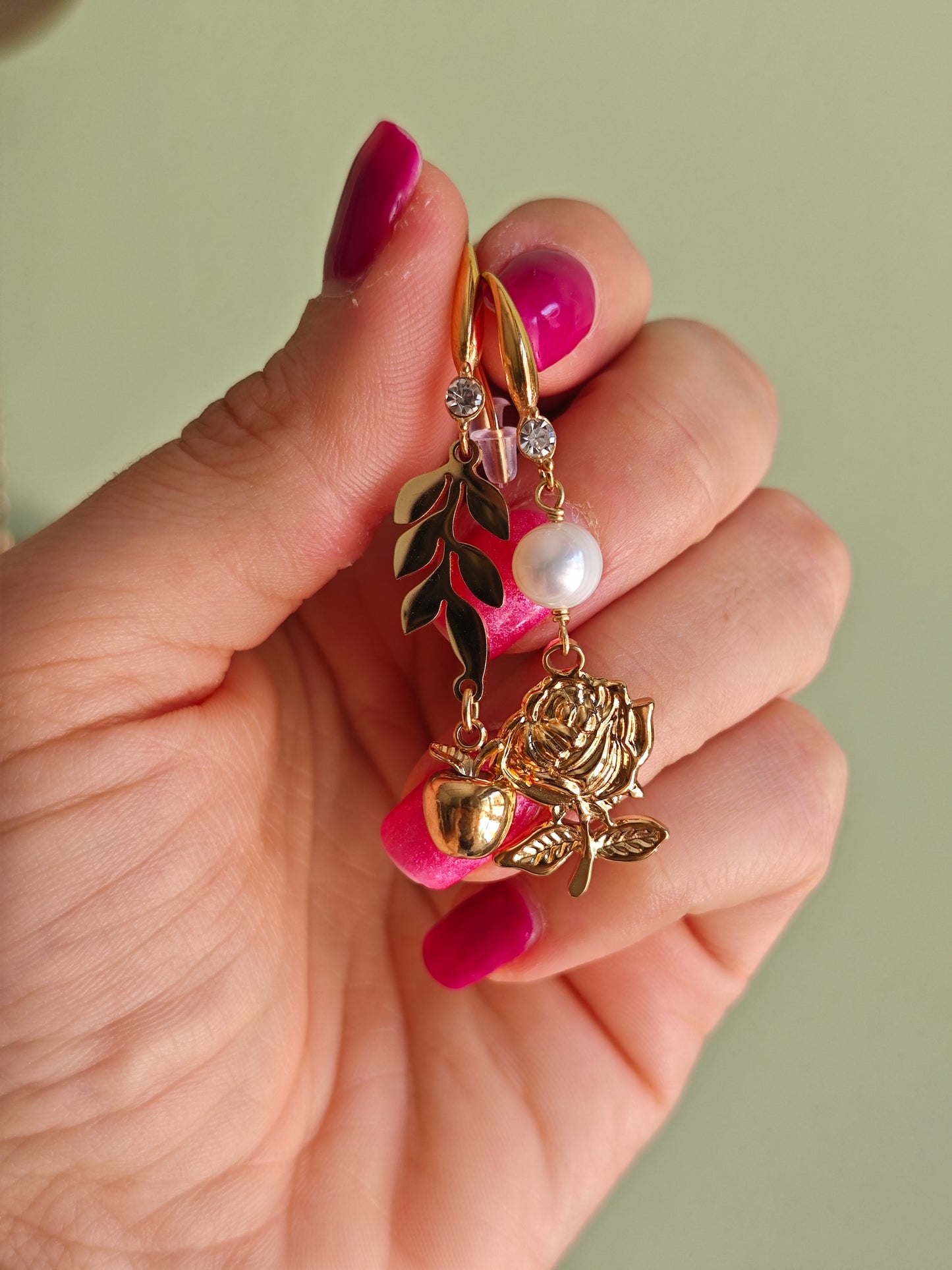 Orecchini Odissea "Ἑλένη" (Elena) con rosa, ramo e mela d'oro