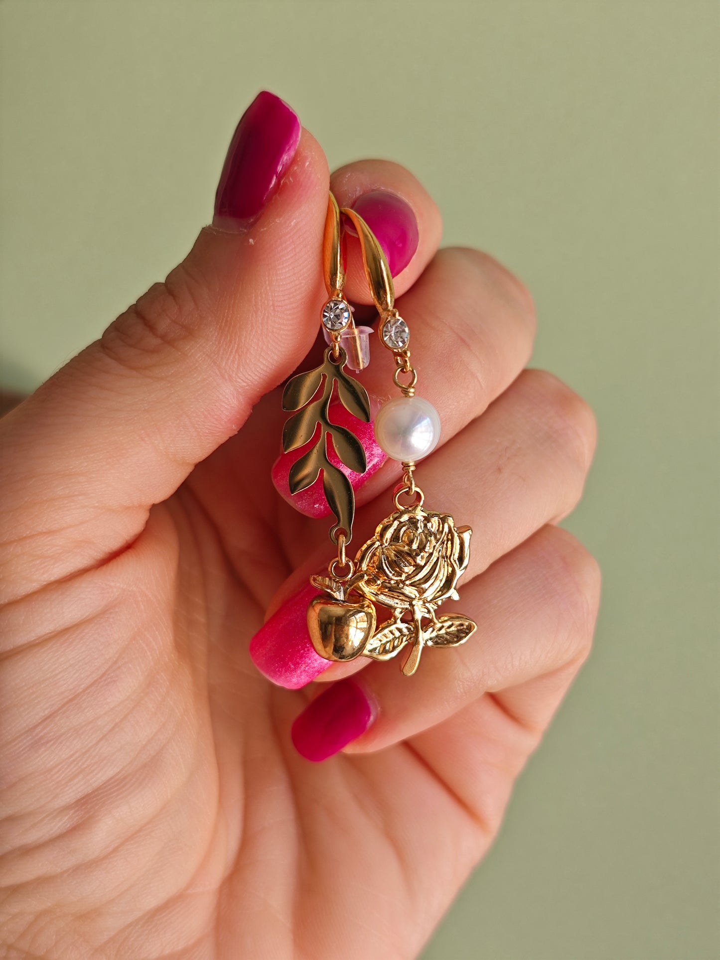 Orecchini Odissea "Ἑλένη" (Elena) con rosa, ramo e mela d'oro