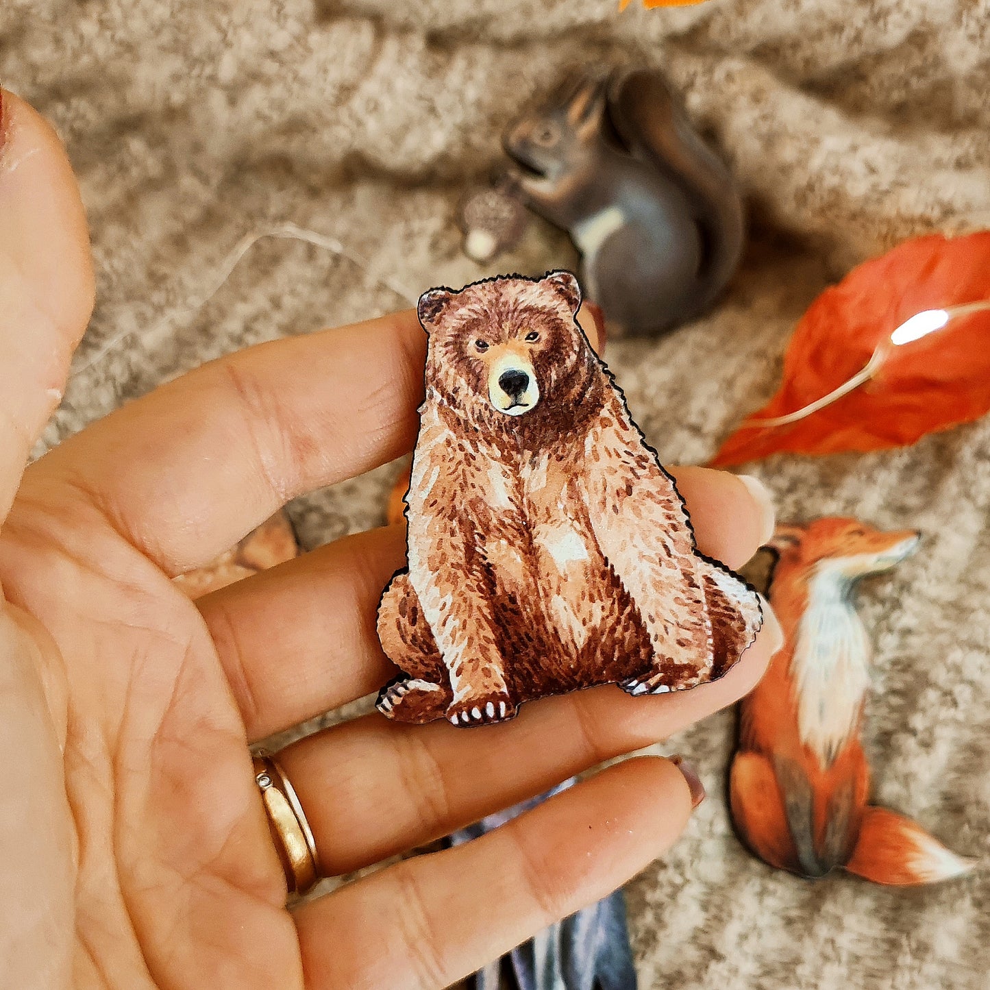 "Woodland Creatures" wooden brooches
