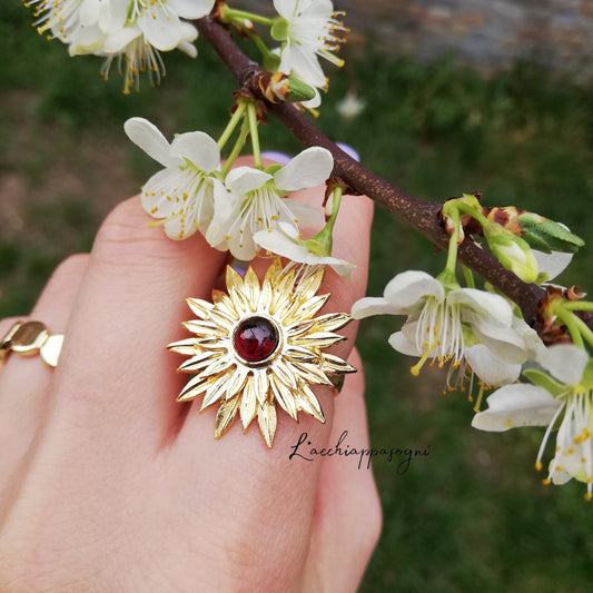 "Garnet Sunflower" ring