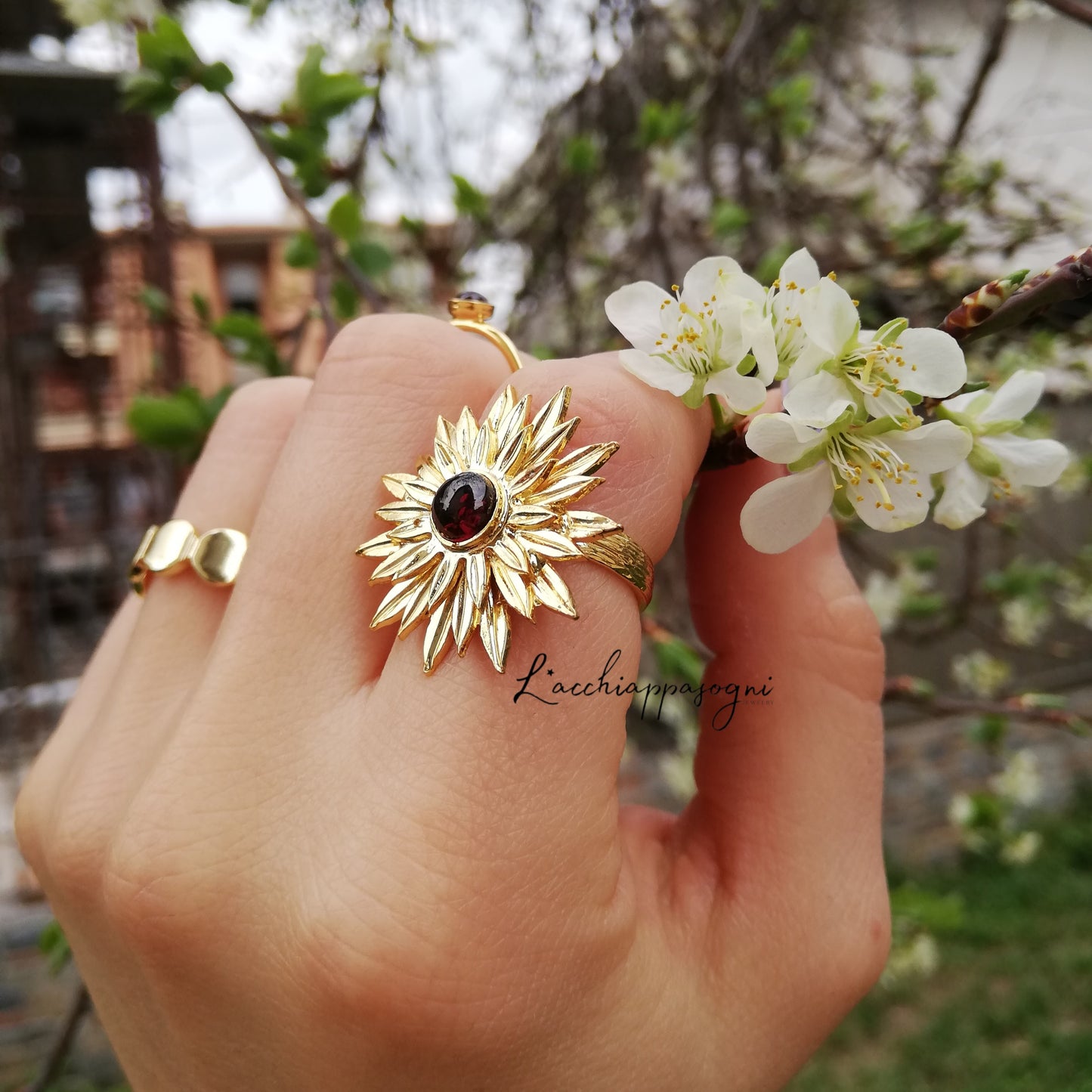 "Garnet Sunflower" ring