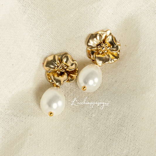 Agatha // Bridal Floral Freshwater Pearl Teardrop Earrings, Cherry Blossom earrings