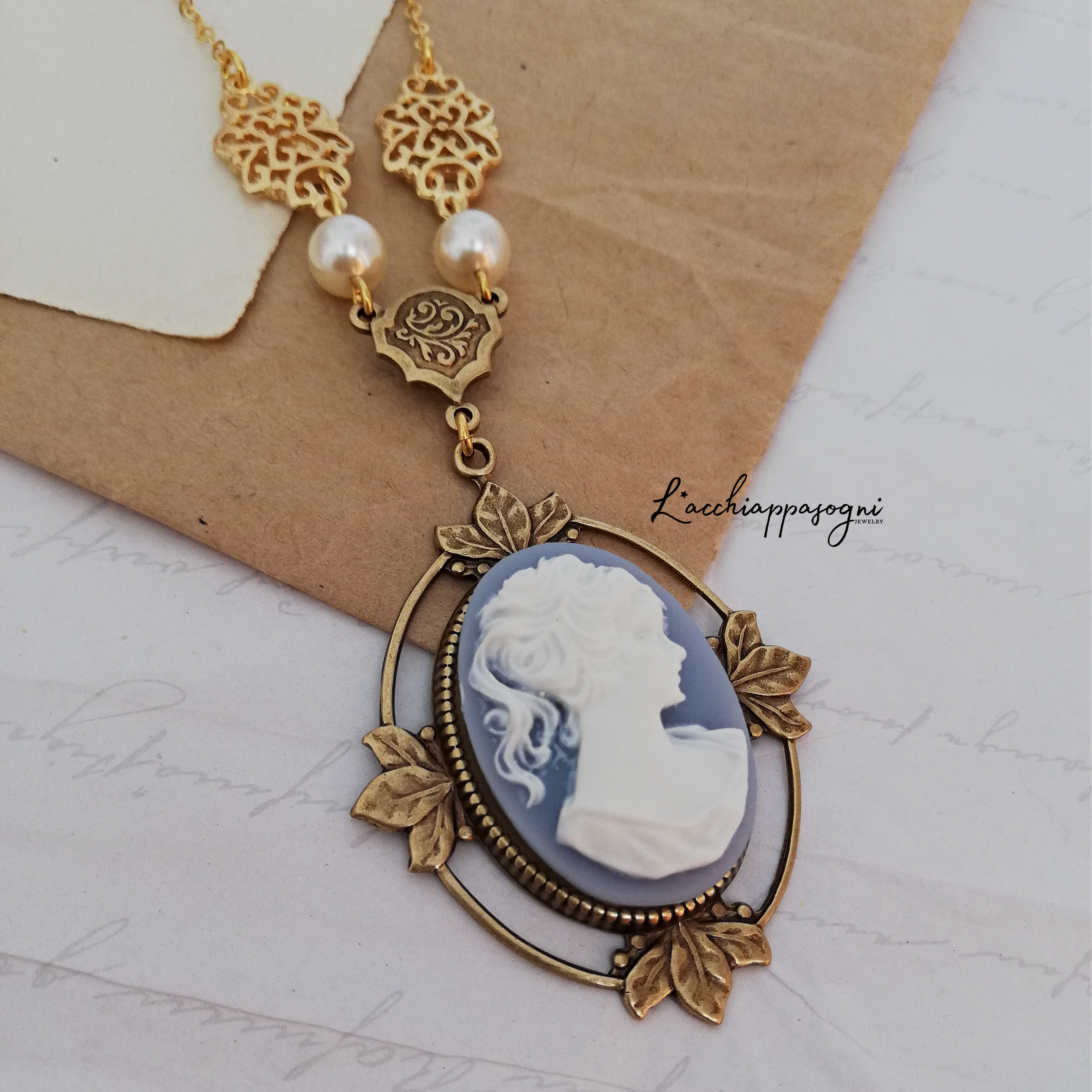 Buy Uranium Glass Cameo Necklace Victorian Style Gold Tone Jeweled Pendant  Online in India - Etsy