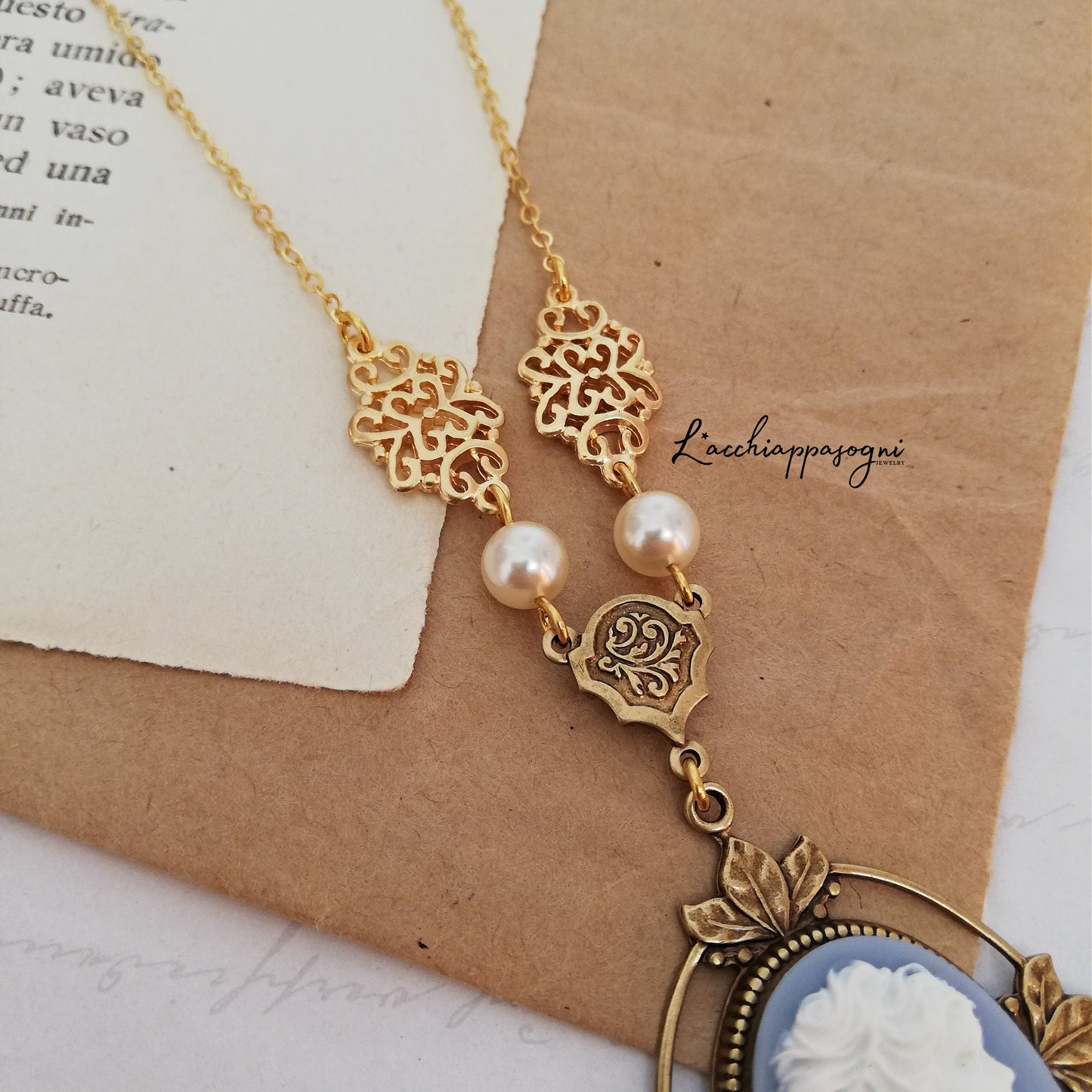 Victorian Cameo Necklace with art deco accents