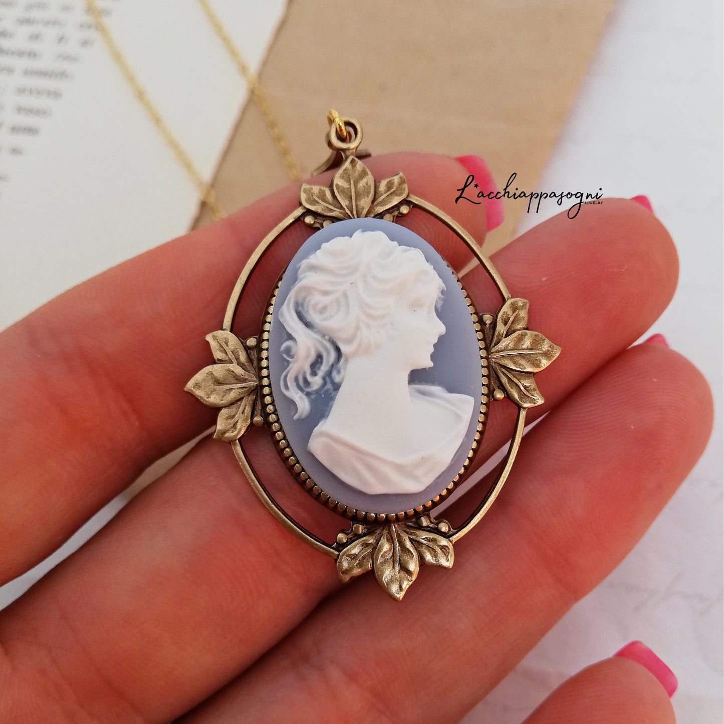 Victorian Cameo Necklace with art deco accents