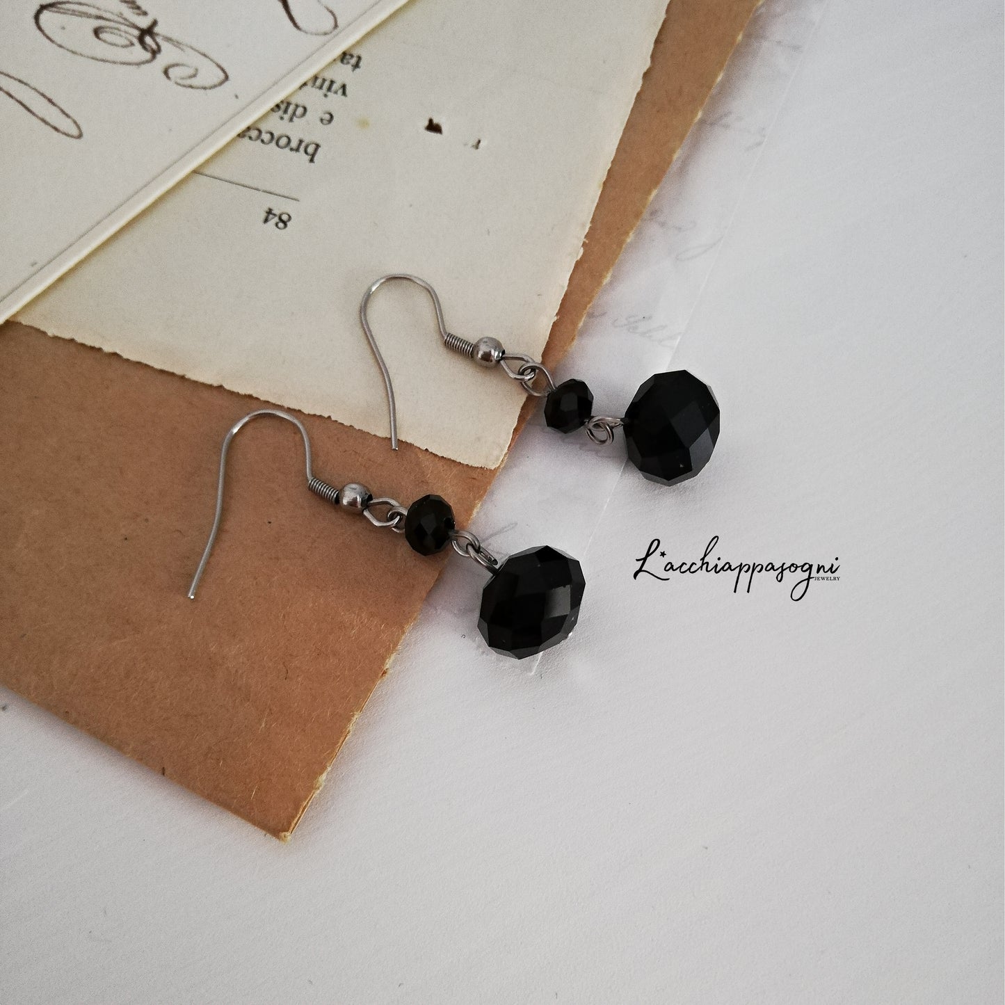 Vanessa victorian gothic black pearls earrings