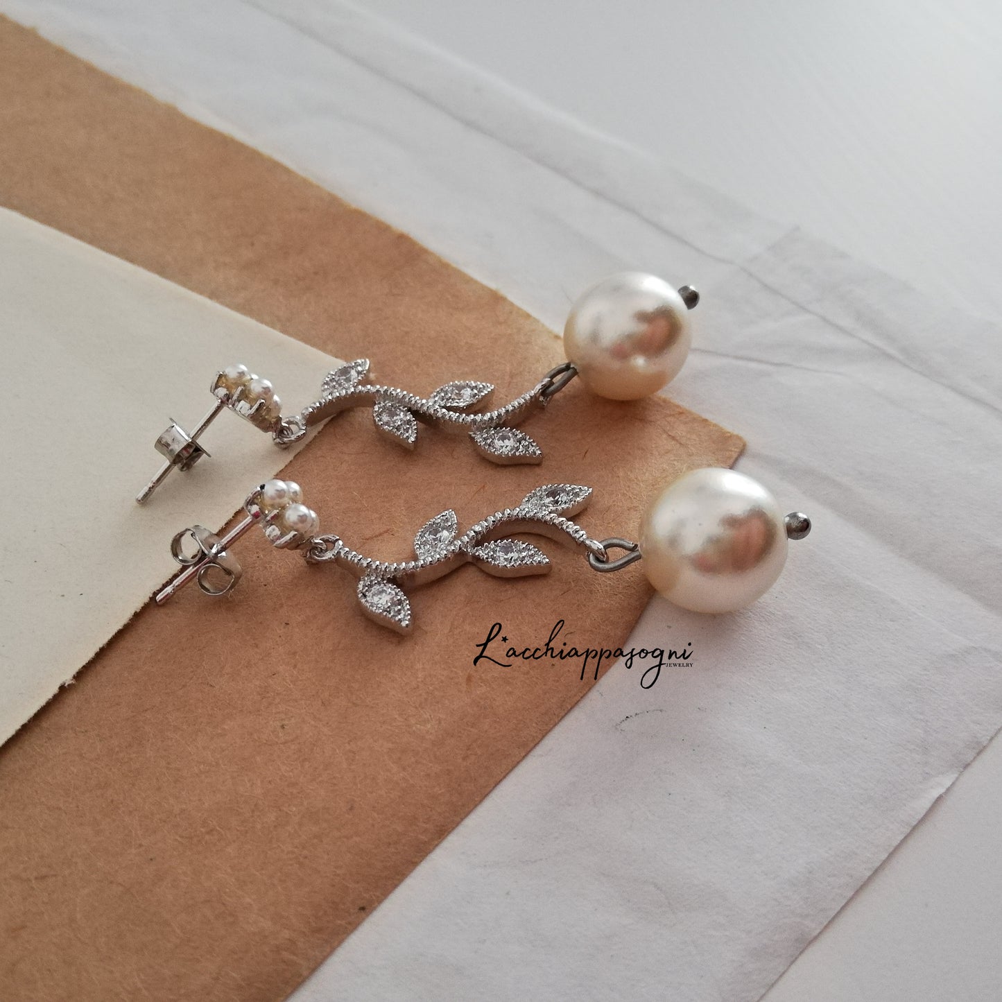 Orecchini Art Nouveau Rami di Foglie e Perle