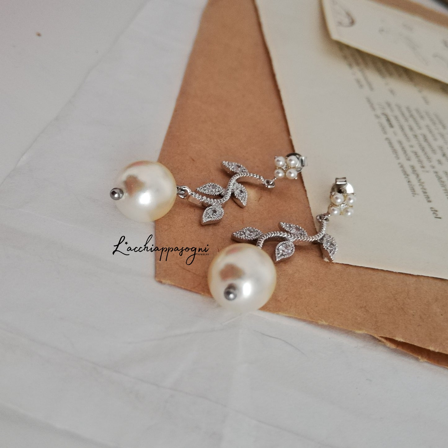 Anna Karenina inspired Leaves and Pearls Earrings