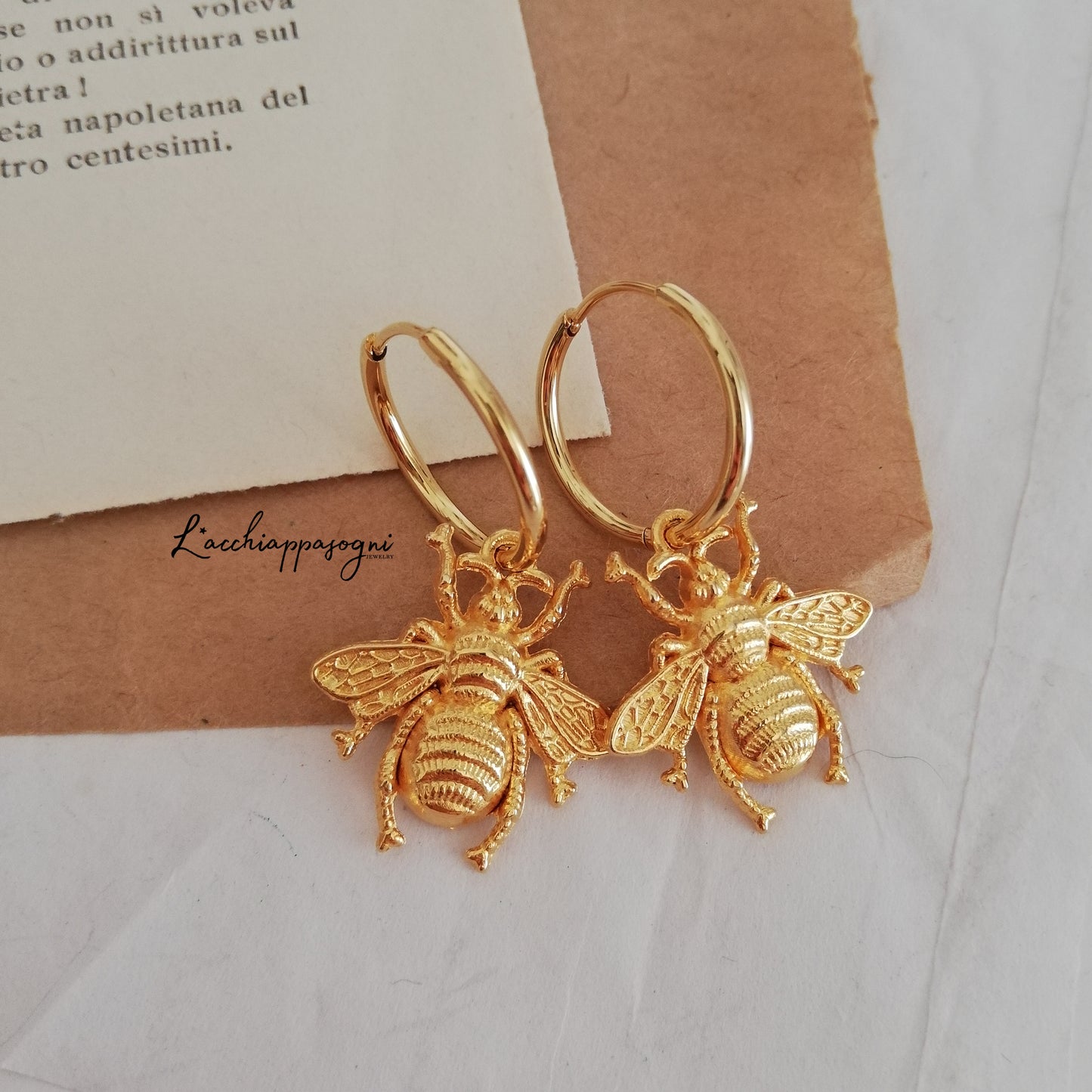 Silver or Gold Honey Bee Hoops Earrings