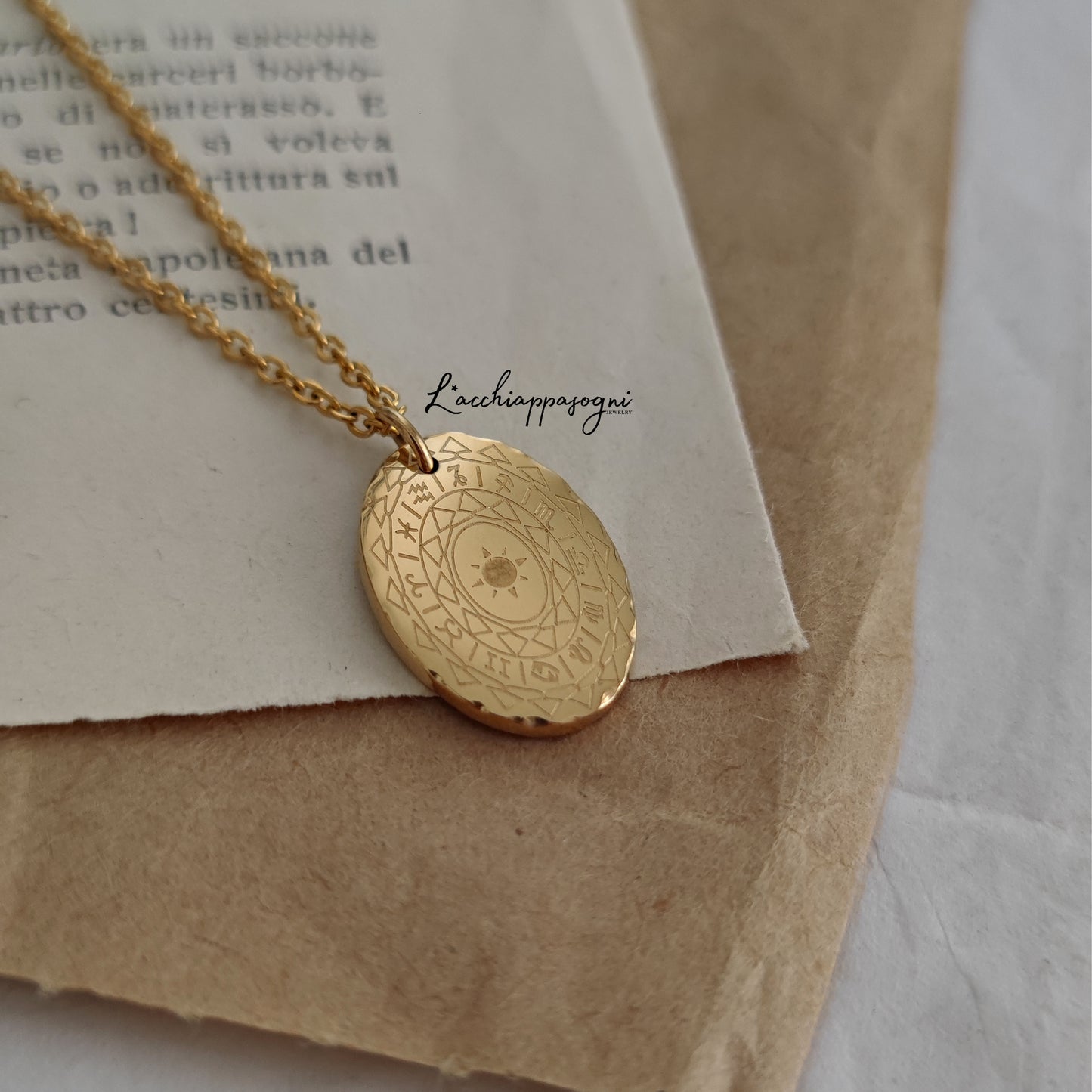 The Zodiac necklace, 14k gold plated stainless steel