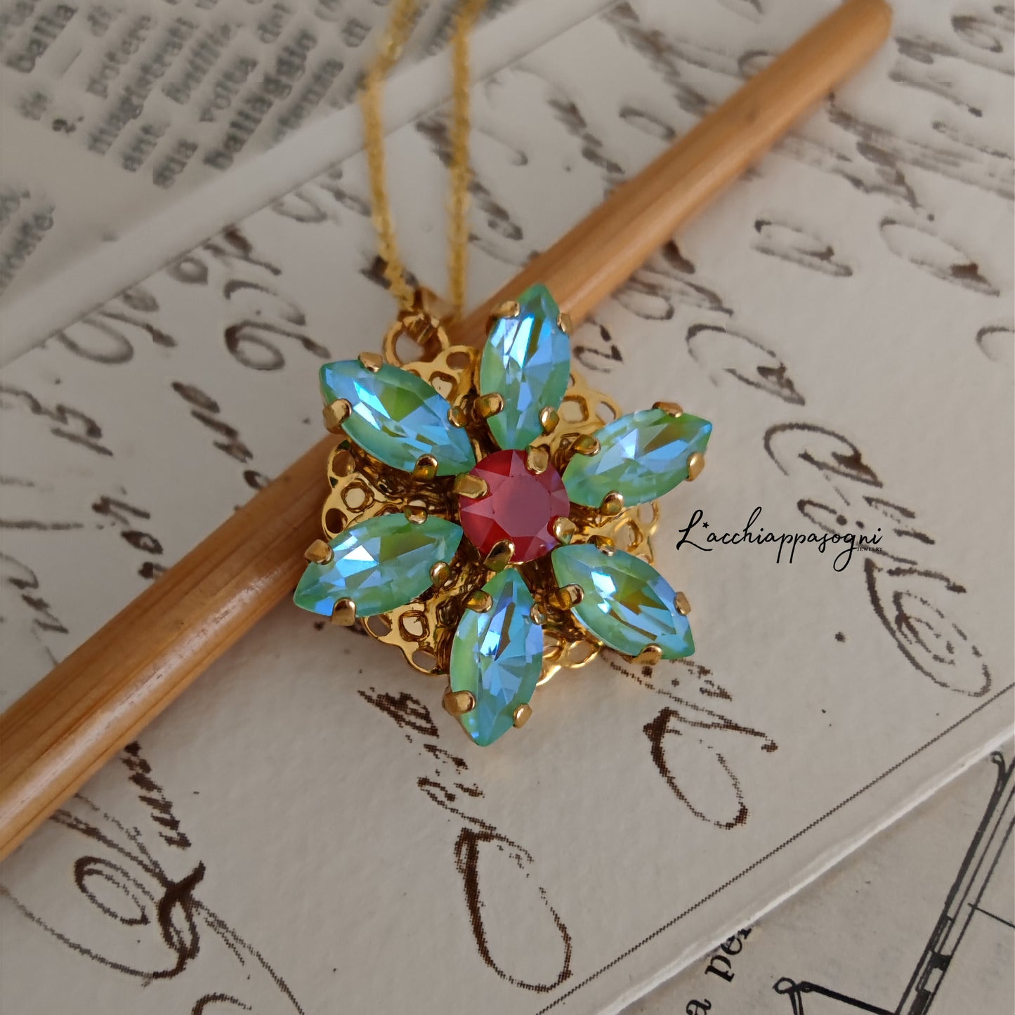 Anastasia ENGRAVED Necklace Together in Paris CRYSTAL MINT GREEN DELITE M